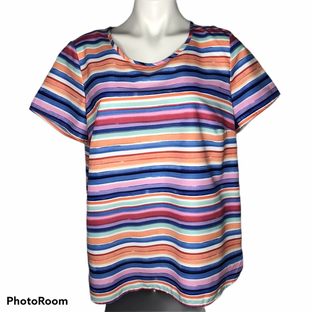 NWT Faded Glory Multicolor Striped Semi Sheer Top
